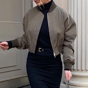 ZARA WOOL BLEND CROPPED ARMY BOMBER Jacket